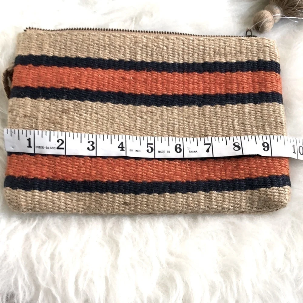 J Jill jute tassel striped wristlet bag